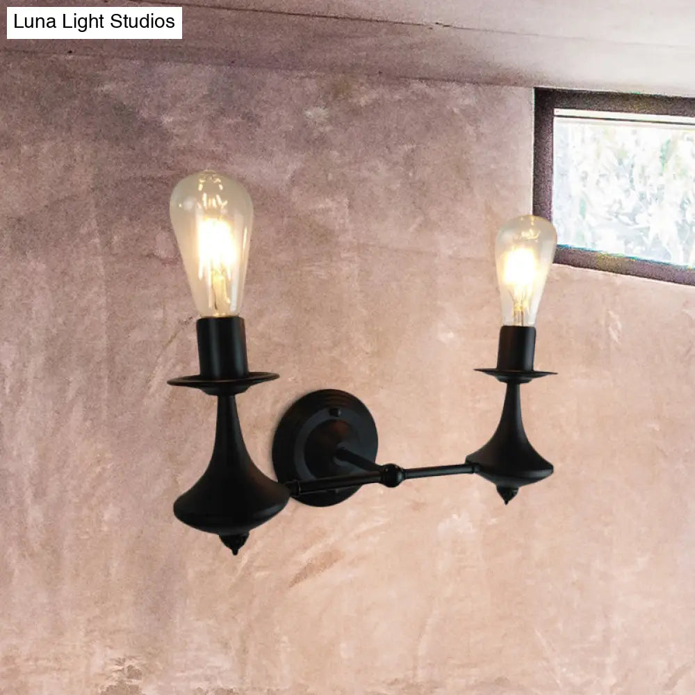 Vintage Industrial Wall Sconce With Exposed Bulb - Metallic Black