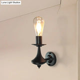 Vintage Industrial Wall Sconce With Exposed Bulb - Metallic Black