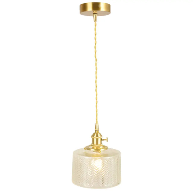 Vintage Industrial Wavy Glass Pendant Light With 1 Cylindrical Lamp Clear