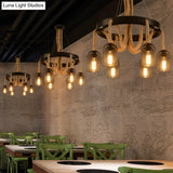 Vintage Iron Chandelier Pendant Light With Rope Detail For Restaurants - Black