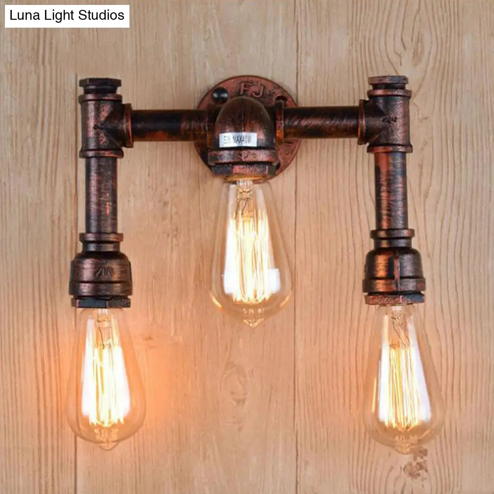 Vintage Iron Copper Sconce With 3 Exposed Bulbs - Perfect For Bars And Walls