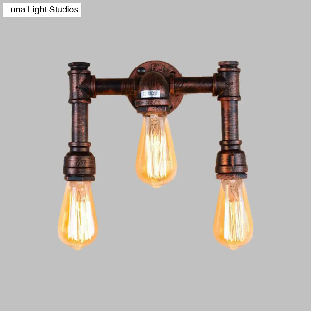Vintage Iron Copper Sconce With 3 Exposed Bulbs - Perfect For Bars And Walls