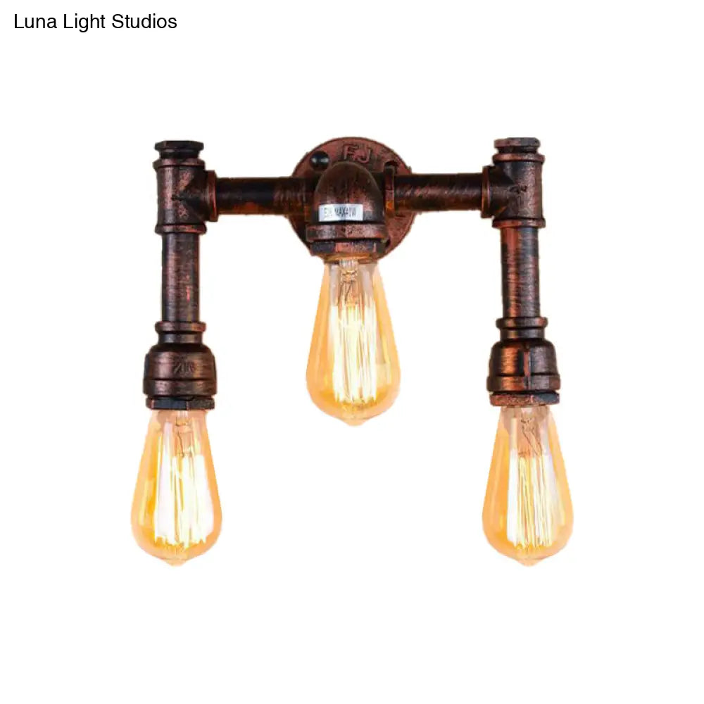 Vintage Iron Copper Sconce With 3 Exposed Bulbs - Perfect For Bars And Walls