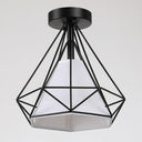 Vintage Iron Diamond Cage Ceiling Light - Black Flush Mount Fixture