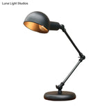 Vintage Iron Dome Swing Arm Restaurant Table Lamp - Black Finish 1-Head 4.5/6 Wide Desk Lighting