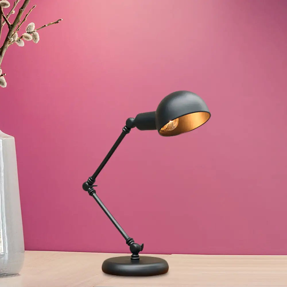 Vintage Iron Dome Swing Arm Restaurant Table Lamp - Black Finish 1-Head 4.5/6 Wide Desk Lighting /