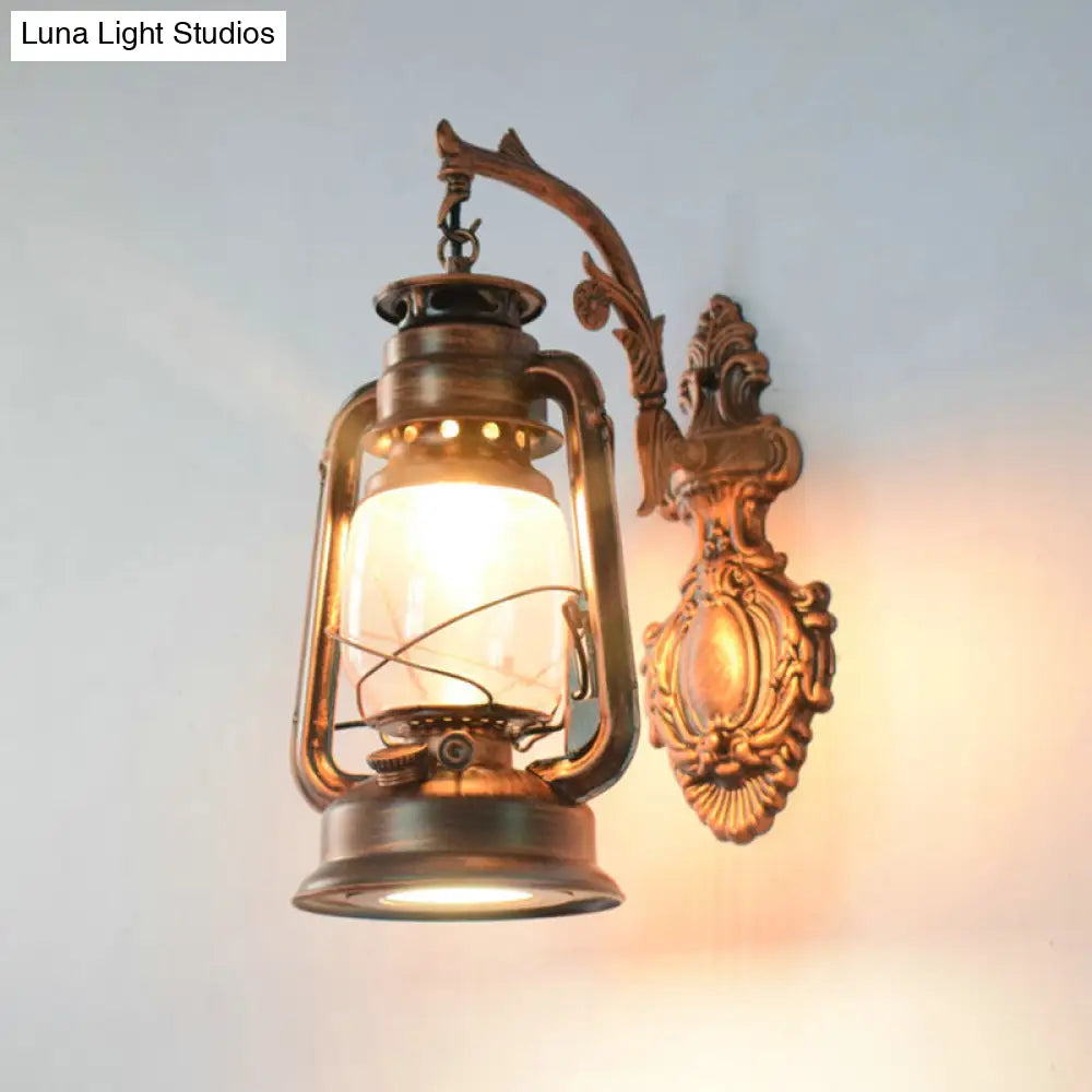 Vintage Iron Kerosene Lantern Wall Light Fixture For Restaurants - 1-Light