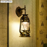 Vintage Iron Kerosene Lantern Wall Light Fixture For Restaurants - 1-Light