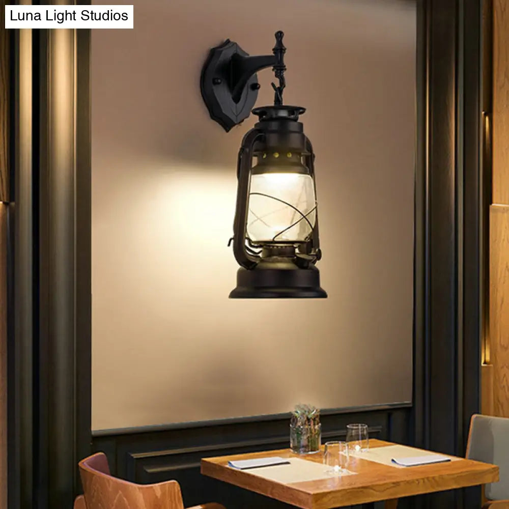 Vintage Iron Kerosene Lantern Wall Light Fixture For Restaurants - 1-Light