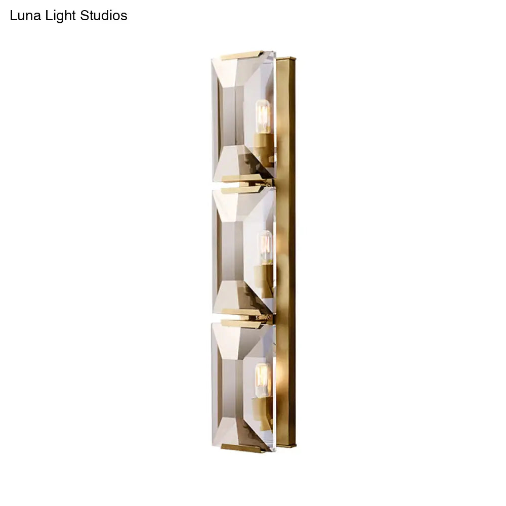 Vintage Iron Rectangular Sconce Light Fixture - Black/Gold Flush Mount Wall With 3 Bulbs