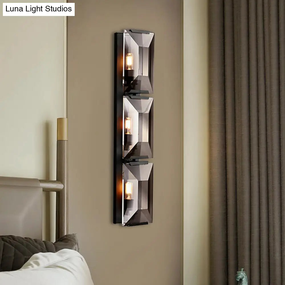Vintage Iron Rectangular Sconce Light Fixture - Black/Gold Flush Mount Wall With 3 Bulbs