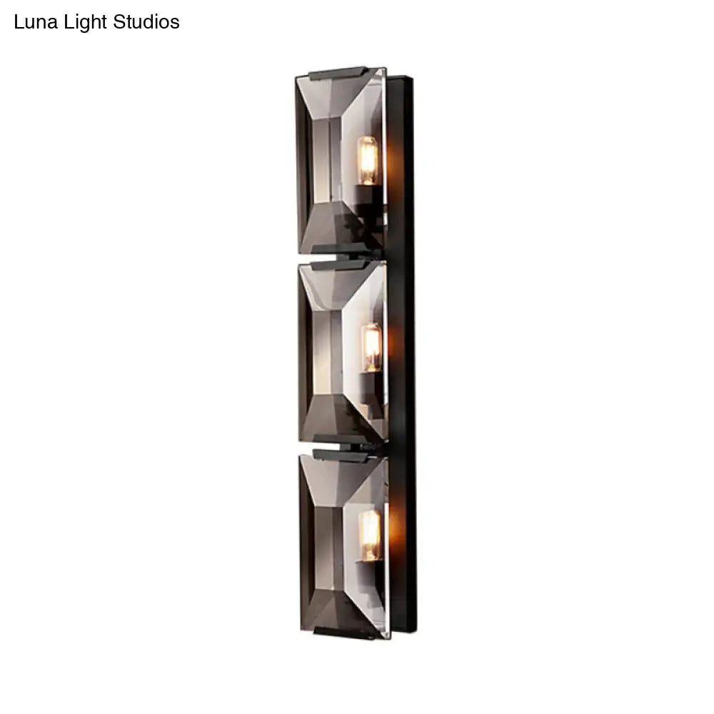 Vintage Iron Rectangular Sconce Light Fixture - Black/Gold Flush Mount Wall With 3 Bulbs