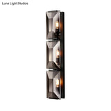 Vintage Iron Rectangular Sconce Light Fixture - Black/Gold Flush Mount Wall With 3 Bulbs