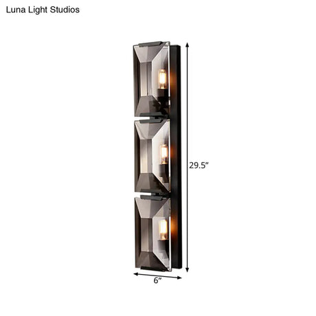 Vintage Iron Rectangular Sconce Light Fixture - Black/Gold Flush Mount Wall With 3 Bulbs