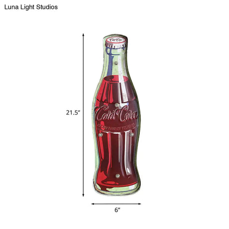 Vintage Iron Red Led Wall Lamp With Soda Bottle Signboard For Shop
