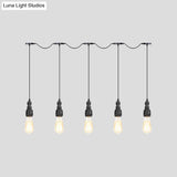 Vintage Iron Restaurant Pendant Lamp - Exposed Bulb Black Finish 5/7 Lights Tandem Multi-Hanging