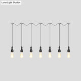 Vintage Iron Restaurant Pendant Lamp - Exposed Bulb Black Finish 5/7 Lights Tandem Multi-Hanging