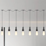 Vintage Iron Restaurant Pendant Lamp - Exposed Bulb Black Finish 5/7 Lights Tandem Multi-Hanging