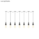 Vintage Iron Restaurant Pendant Lamp - Exposed Bulb Black Finish 5/7 Lights Tandem Multi-Hanging