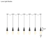 Vintage Iron Restaurant Pendant Lamp - Exposed Bulb Black Finish 5/7 Lights Tandem Multi-Hanging