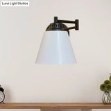 Vintage Iron Swing Arm Wall Lamp For Study Room - Black/White
