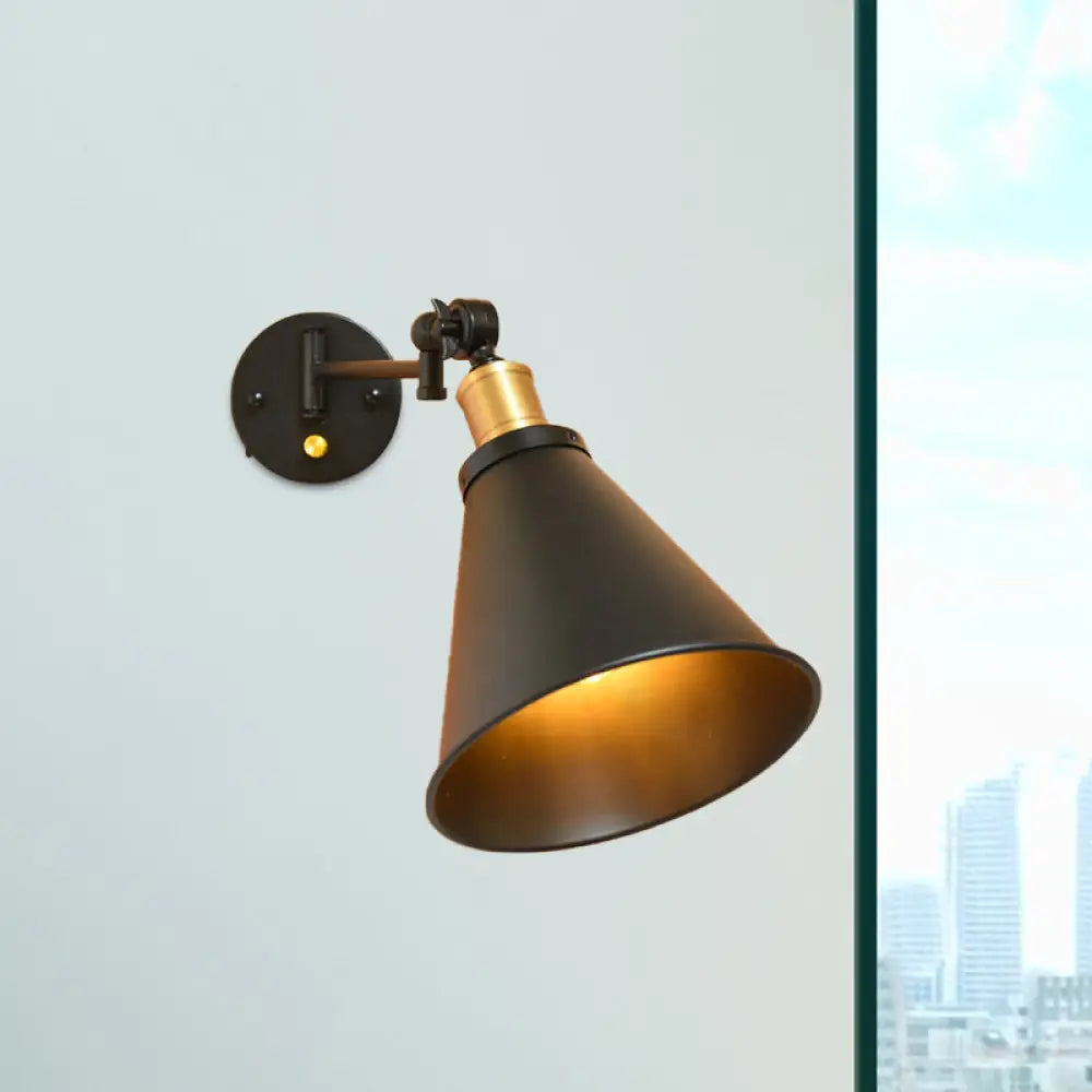 Vintage Iron Swing Arm Wall Lamp For Study Room - Black/White Black