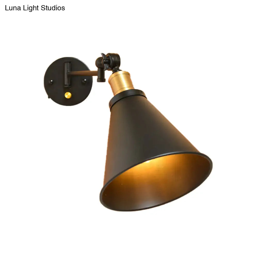Vintage Iron Swing Arm Wall Lamp For Study Room - Black/White