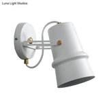Vintage Iron Wall Sconce With Adjustable Black And White Cone Lamp - Ideal For Living Rooms