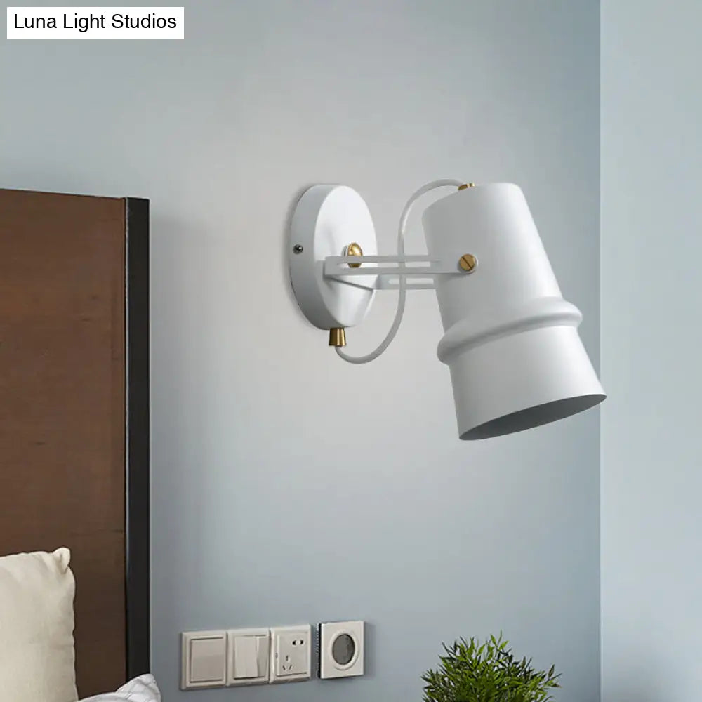 Vintage Iron Wall Sconce With Adjustable Black And White Cone Lamp - Ideal For Living Rooms