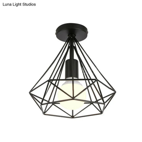 Vintage Iron Wire Geometric Flush Mount Single-Bulb Ceiling Fixture For Aisle Lighting