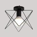 Vintage Iron Wire Geometric Flush Mount Single-Bulb Ceiling Fixture For Aisle Lighting Black / B