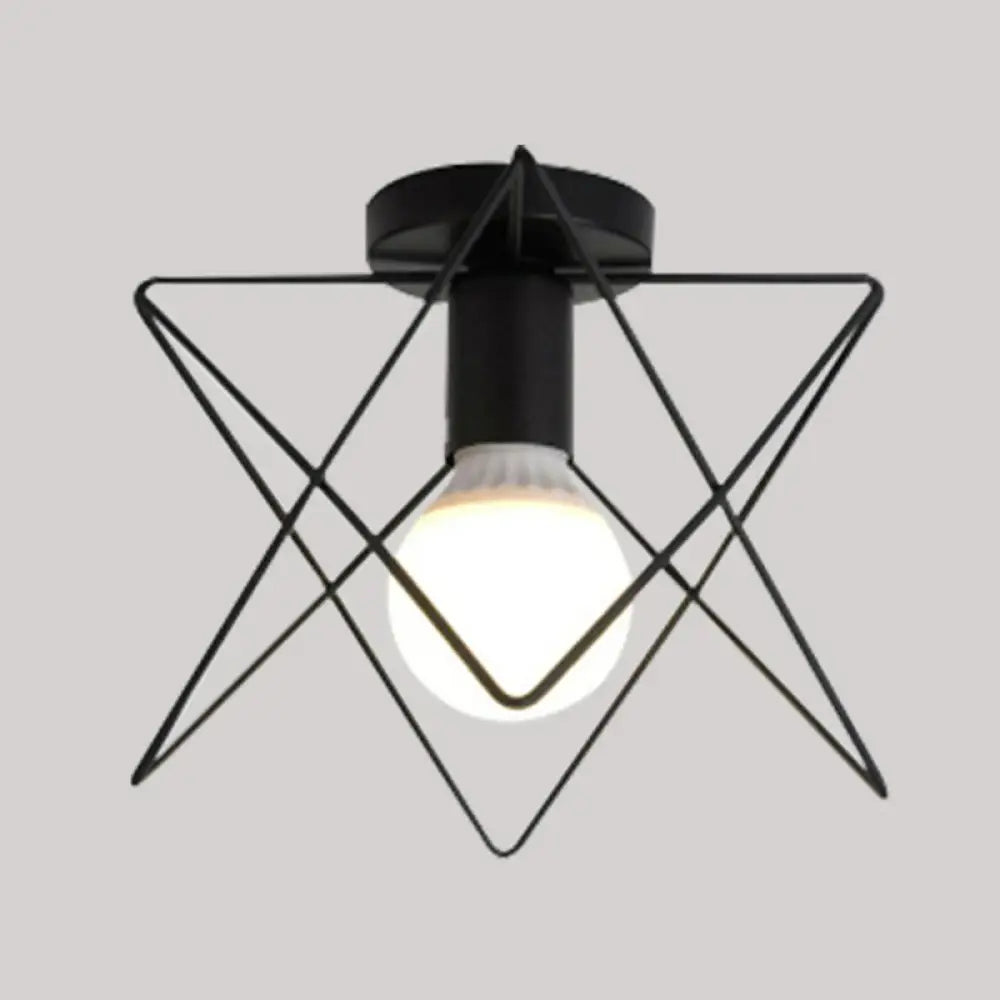 Vintage Iron Wire Geometric Flush Mount Single-Bulb Ceiling Fixture For Aisle Lighting Black / B