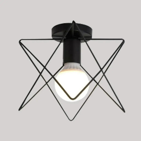 Vintage Iron Wire Geometric Flush Mount Single-Bulb Ceiling Fixture For Aisle Lighting Black / B