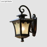Vintage Lantern Style Wall Mounted Lamp With Seedy Glass For Yard - Black