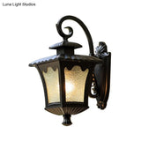 Vintage Lantern Style Wall Mounted Lamp With Seedy Glass For Yard - Black