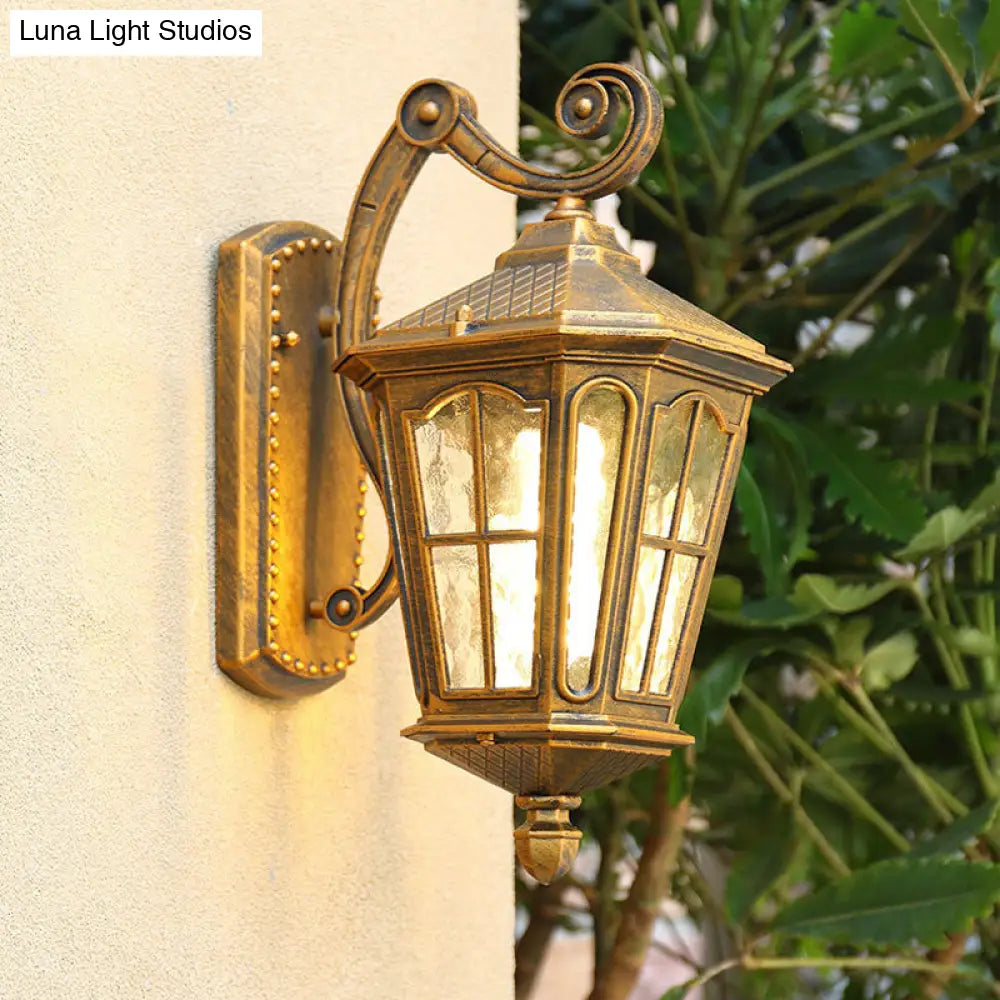 Vintage Lantern Wall Light With Ripple Glass - Single Bulb Fixture For Yard