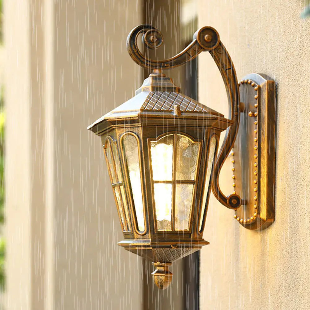 Vintage Lantern Wall Light With Ripple Glass - Single Bulb Fixture For Yard Bronze / Small