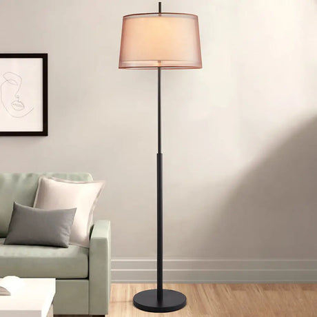 Vintage Layered Tapered Shade Single-Bulb Standing Floor Light - Fabric Black