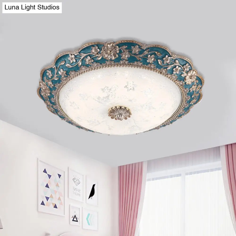 Vintage Led Flower Resin Ceiling Light With Flushmount Design - Blue/Red