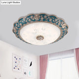 Vintage Led Flower Resin Ceiling Light With Flushmount Design - Blue/Red