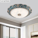 Vintage Led Flower Resin Ceiling Light With Flushmount Design - Blue/Red