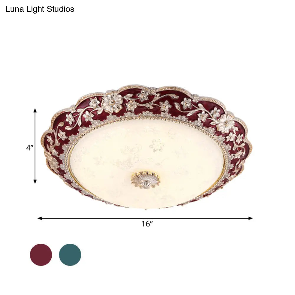 Vintage Led Flower Resin Ceiling Light With Flushmount Design - Blue/Red