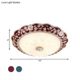 Vintage Led Flower Resin Ceiling Light With Flushmount Design - Blue/Red