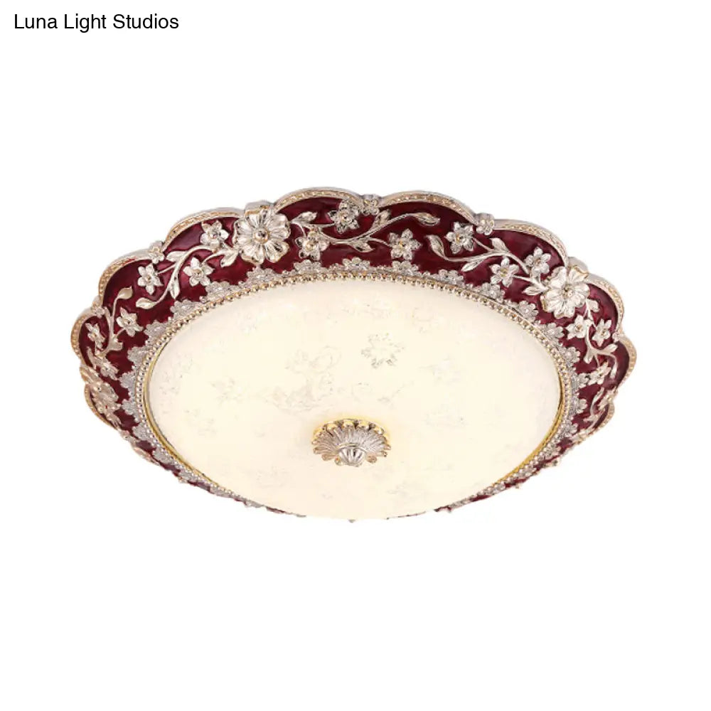Vintage Led Flower Resin Ceiling Light With Flushmount Design - Blue/Red
