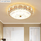 Vintage Led Flush Mount Ceiling Light With Clear K9 Crystal And Flower Patterned Diffuser