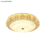 Vintage Led Flush Mount Ceiling Light With Clear K9 Crystal And Flower Patterned Diffuser