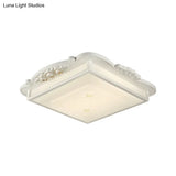 Vintage Led Square Flush Mount Light With Opaline White Glass - Perfect For Living Room