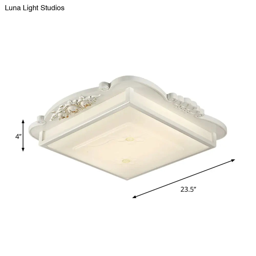 Vintage Led Square Flush Mount Light With Opaline White Glass - Perfect For Living Room