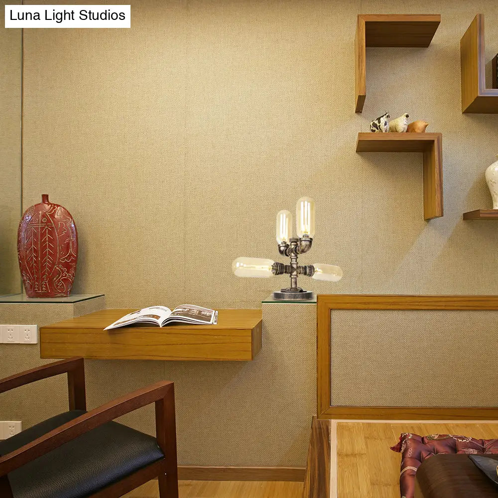 Vintage Led Table Lamp With 4 Bulbs - Amber/Clear Glass Nightstand Lighting For Bedroom