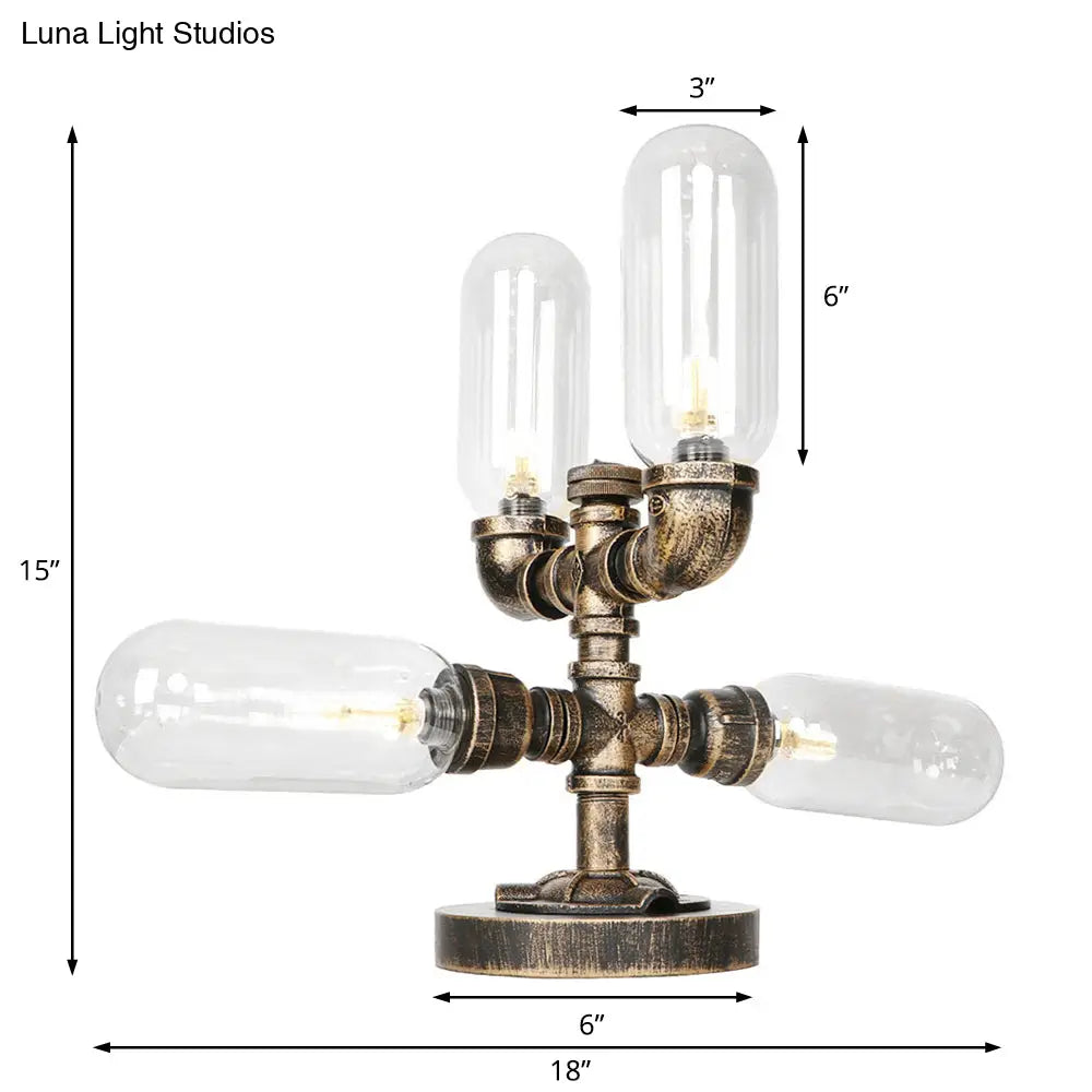 Vintage Led Table Lamp With 4 Bulbs - Amber/Clear Glass Nightstand Lighting For Bedroom